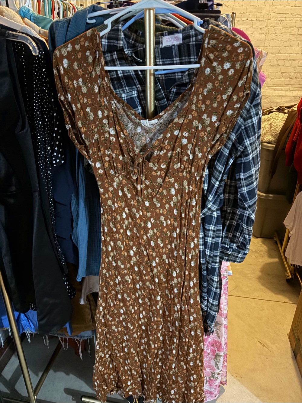 Floral Tie-Front Maxi Dress in Rust Brown
